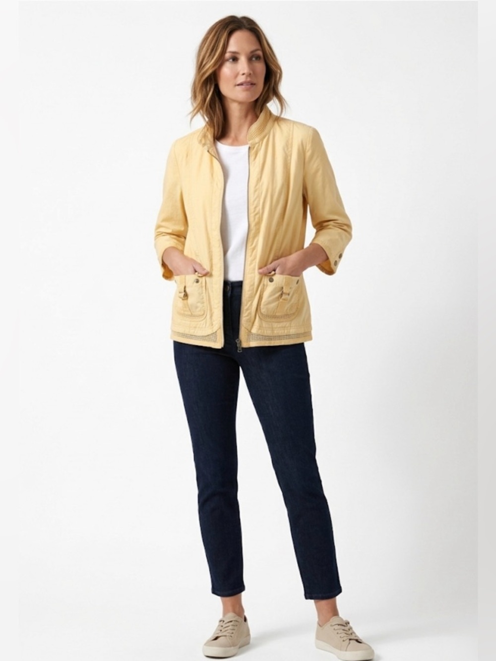 Chico's Yellow Lightweight Lattice-Trim Utility Jacket - Size 0 (Small)